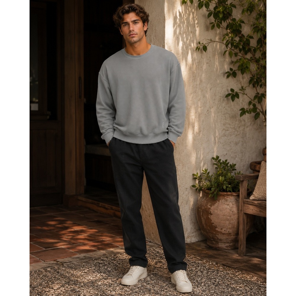 Comfrt Sweatshirt Mens Small Grey Waffle Knit Streetwear Minimalist Loungewear